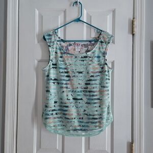 Mint Green Medium Sleeveless Tank Top with Floral Stripes